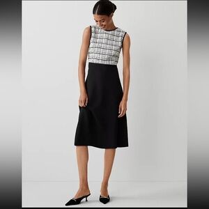 NWT Ann Taylor Tweed & Crepe Midi Flare Dress